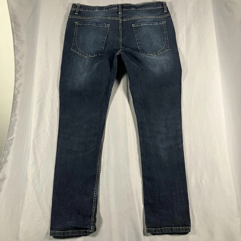 Paper Denim & Cloth Jeans Mens 38x32 Blue Stretch Straight Denim Pants Dark Wash